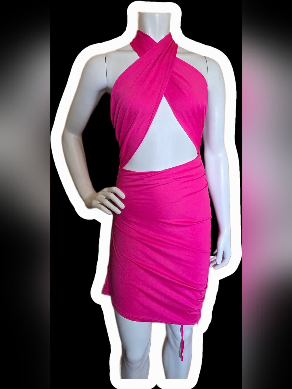 Fuchsia Halter Cutout Mini Dress